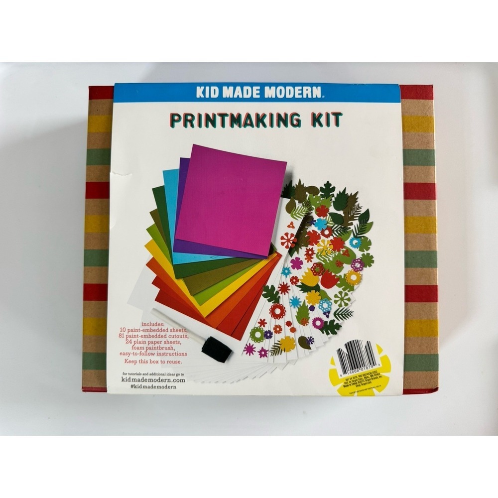 KID MADE MODERN Printmaking Activity Art Kit Ages 6+ Paper Stencils Brush NEW - Picture 2 of 3